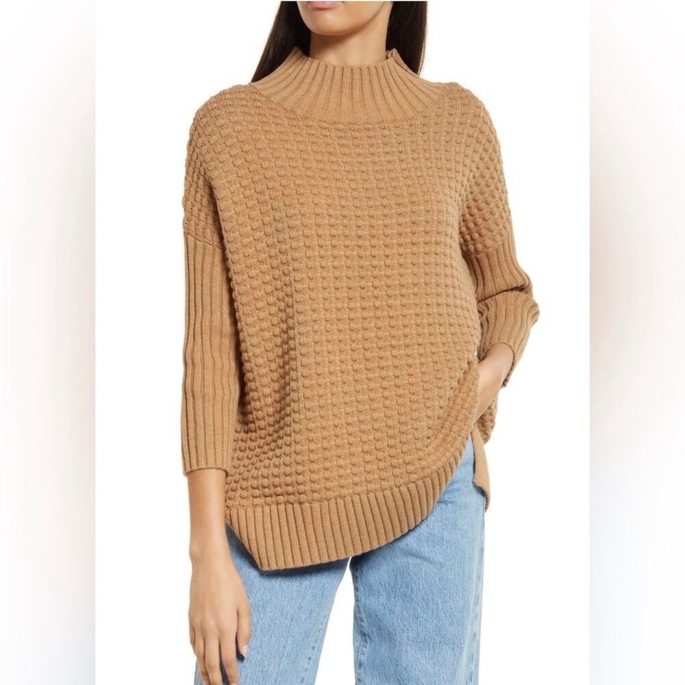 French Connection Cotton Popcorn Tunic Camel Sweater
